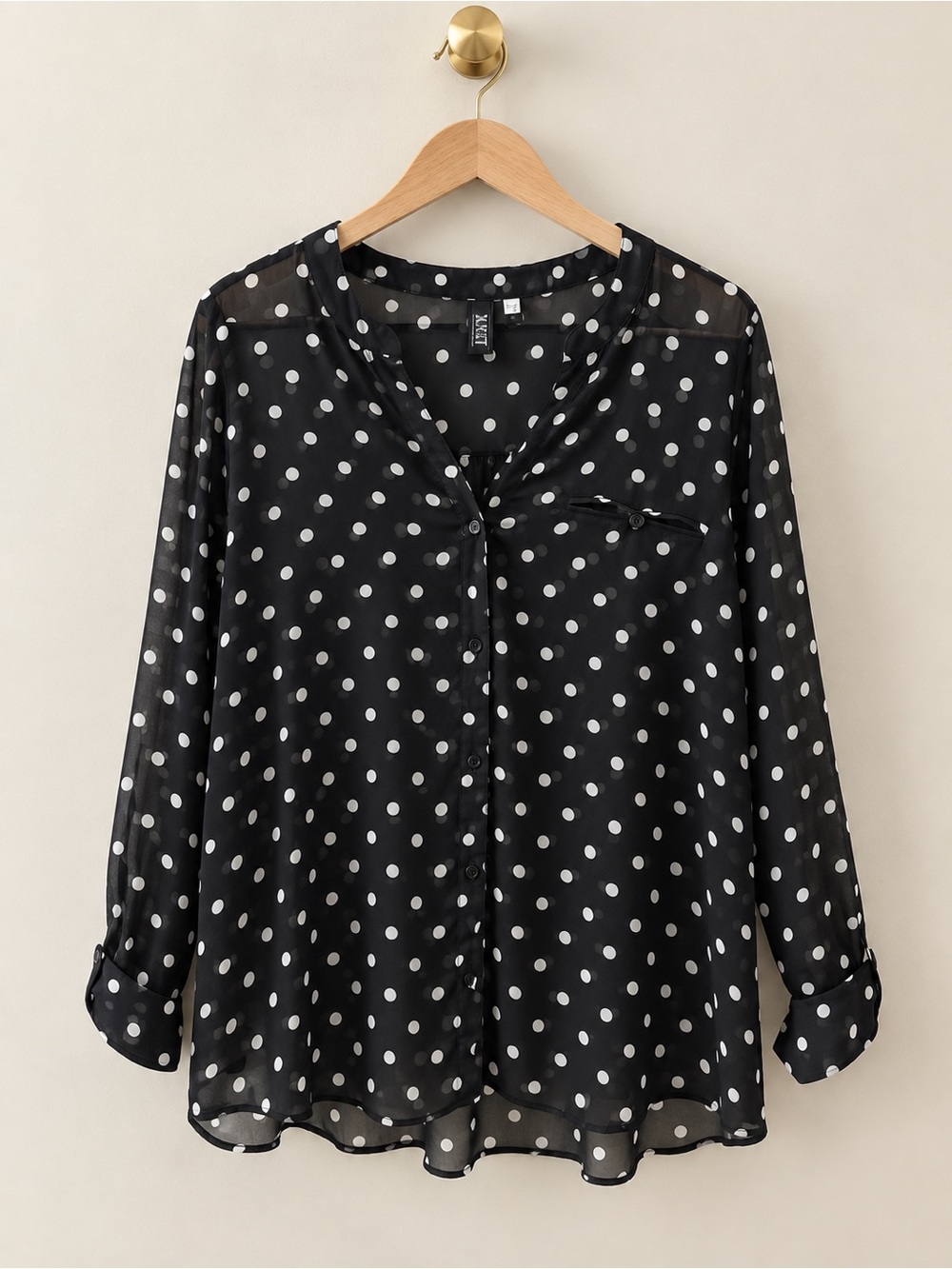 KUT From The Kloth 1X Black & White Polka Dot Sheer Button-Up Blouse